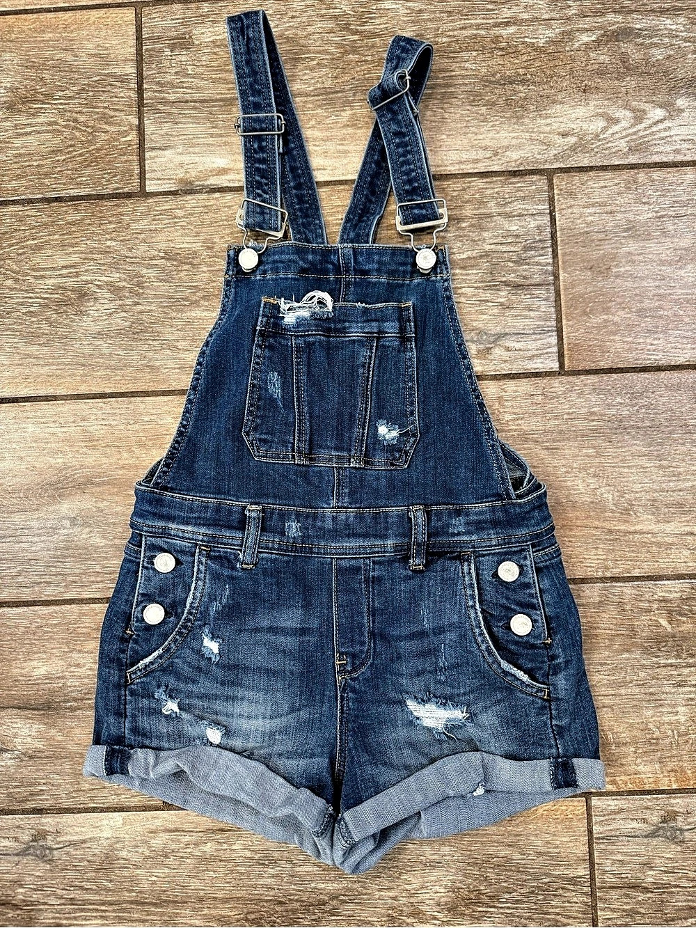 BLANKNYC Denim Overall Shorts Women's Distressed Waist 26